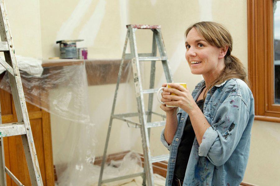 A woman during home renovation