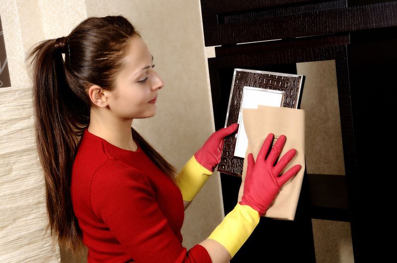 A lady cleaning home